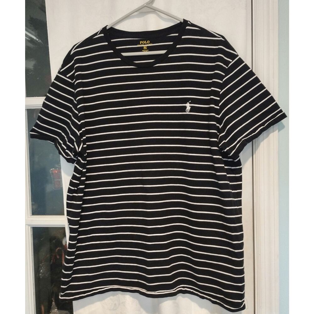 POLO Ralph Lauren Men's XL Shirt Black White Stripes Preppy Nautical Cotton